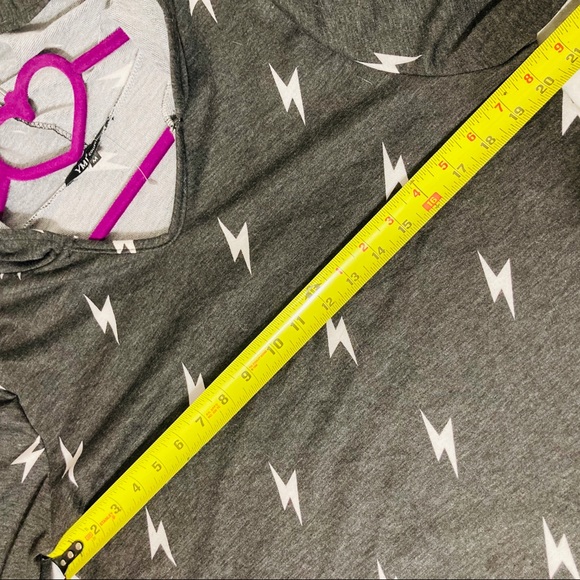 Gray v-neck oversized terry knit women sweatshirt hoodie lightning bolts, size M - Picture 4 of 6